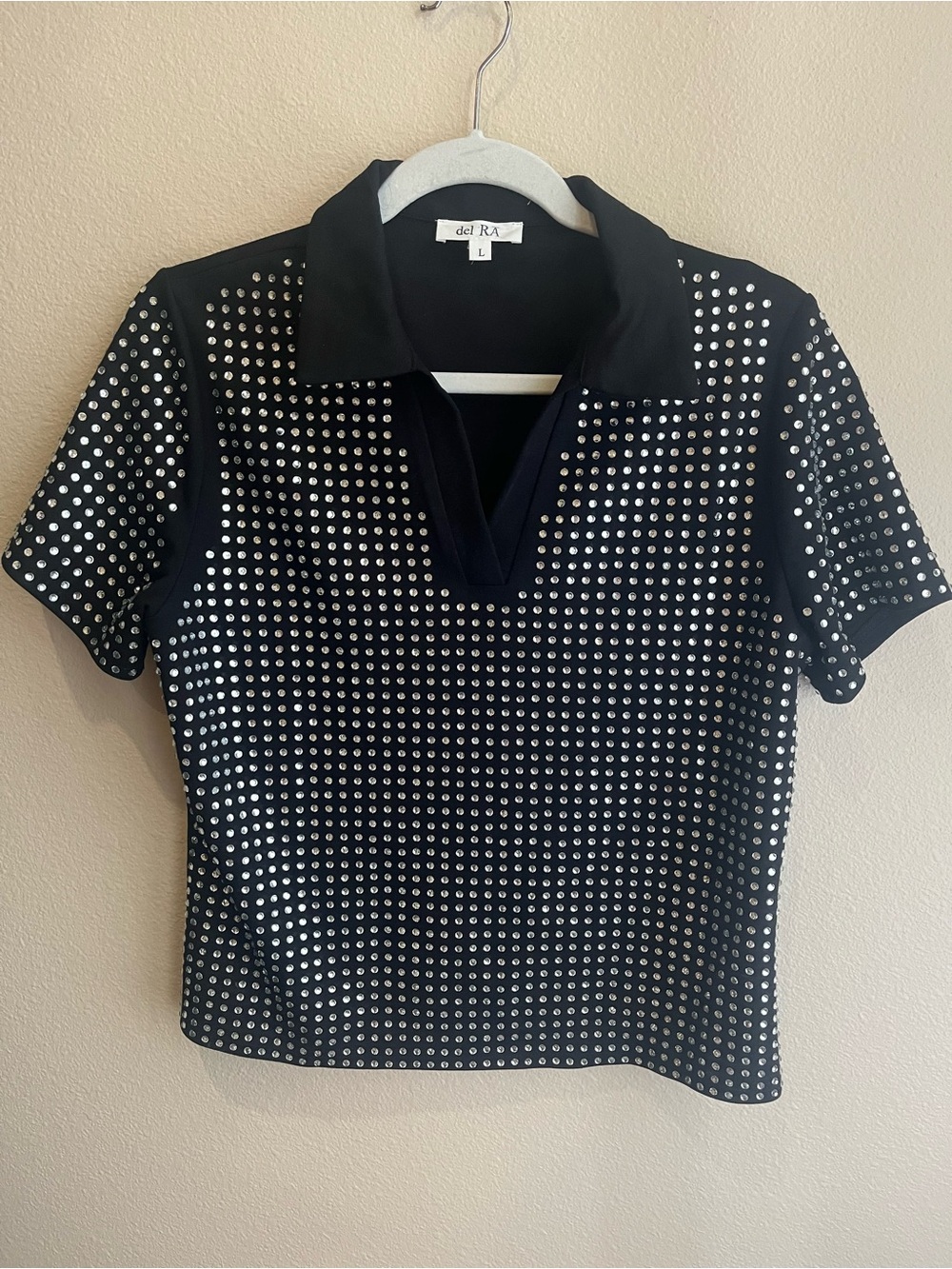 Black Short Sleeve Polo with Silver Studs